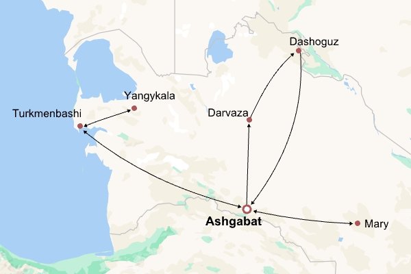 Best Turkmenistan Tour Itinerary Map Best Turkmenistan Tour Itinerary Map