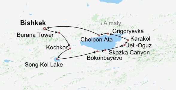 Nomadic Experience in Kyrgyzstan Itinerary Map