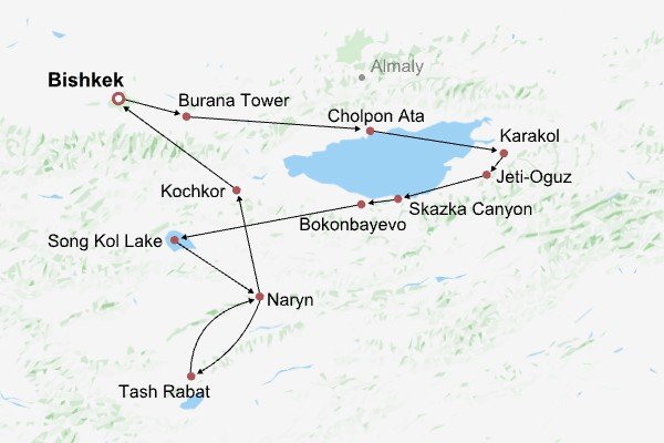 Natural Wonder & Lake Tour Itinerary Map