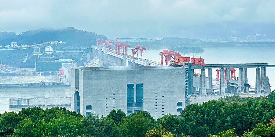 Three Gorges Dam on a Cloudy Day in Winter