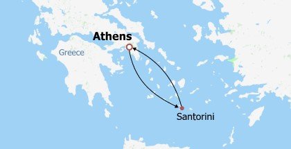 Athens and Santorini Tour Itinerary Map
