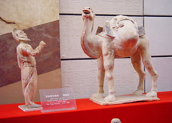 Statue of a Hun People and Camel on Silk Road