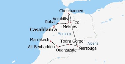 Best Morocco Tour to Sahara Desert Itinerary Map