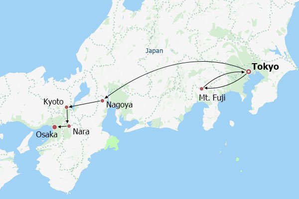 Family Trip to Japan Itinerary Map