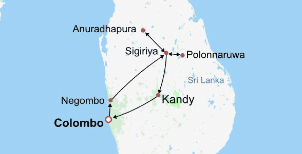 Sri Lanka History & Culture Itinerary Map