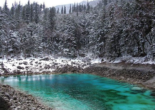 Multicolored Lake in Winter