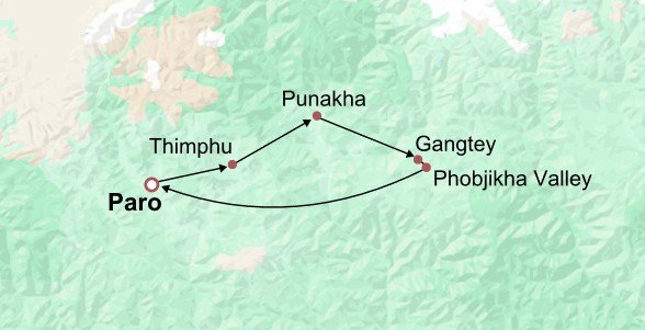 Best of Bhutan Itinerary Map