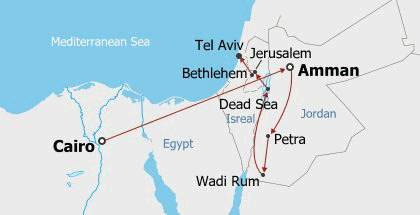 Egypt, Jordan and Israel Tour Itinerary Map