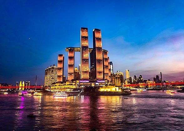 Raffles City River View at Night