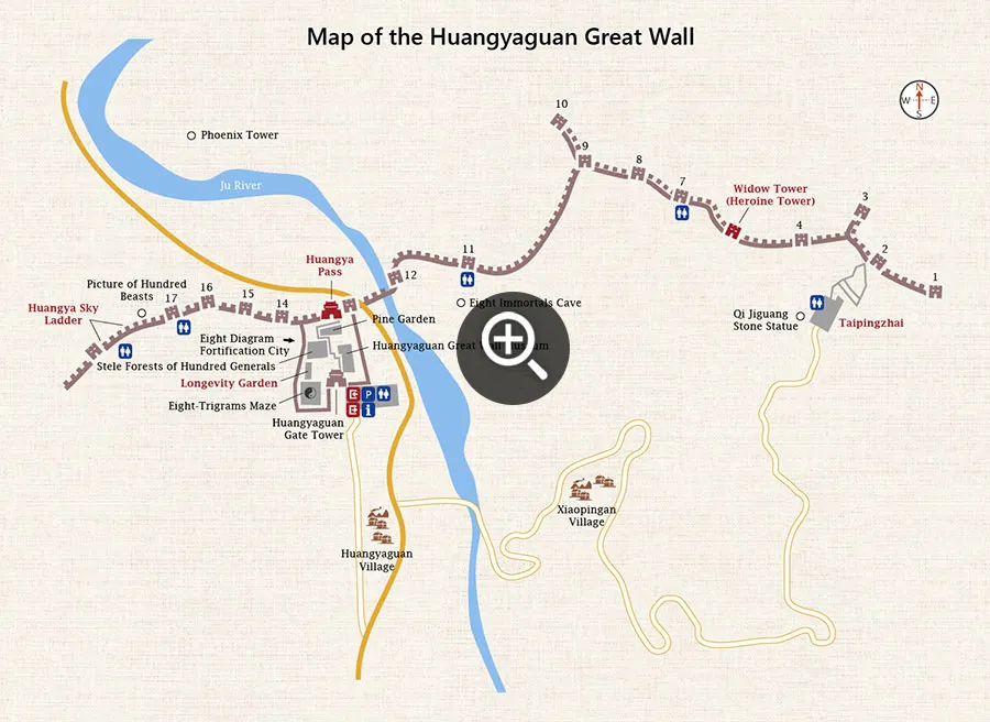 Map of Huangyaguan Great Wall
