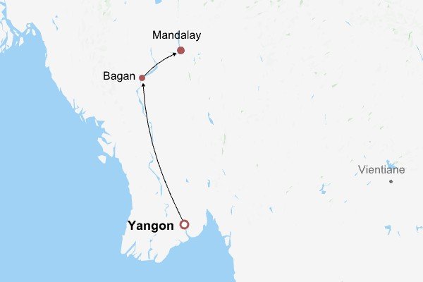 Myanmar Highlights Travel Itinerary Map