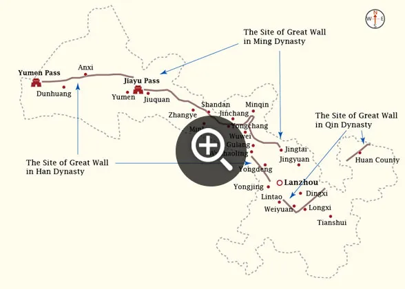 Map of Great Wall in Gansu