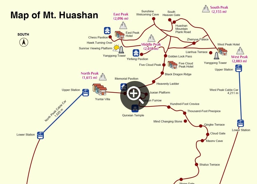 Map of Mt. Huashan Map of Mt. Huashan