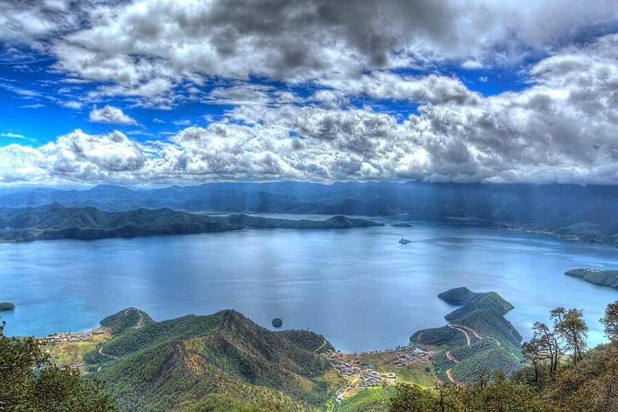 Panoramic view across Lugu Lake