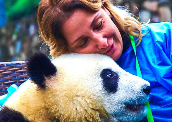 Taking photos with a panda