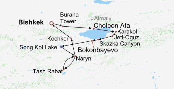 Natural Wonder & Lake Tour Itinerary Map
