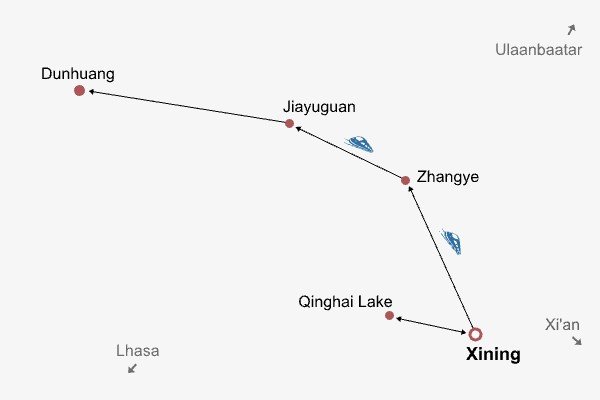 7 Days Grand Loop of Qinghai Gansu Tour Itinerary Map 7 Days Grand Loop of Qinghai Gansu Tour Itinerary Map