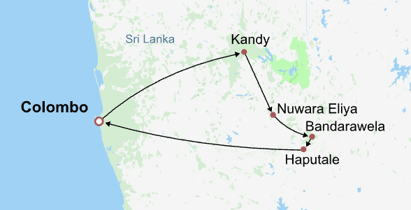 Ceylon Tea Scented Honeymoon Itinerary Map