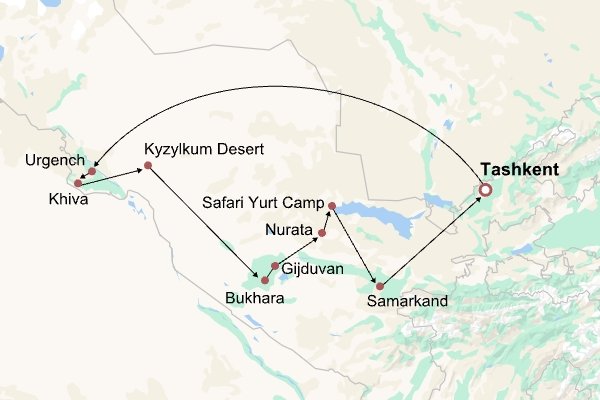 Uzbekistan Adventure Itinerary Map