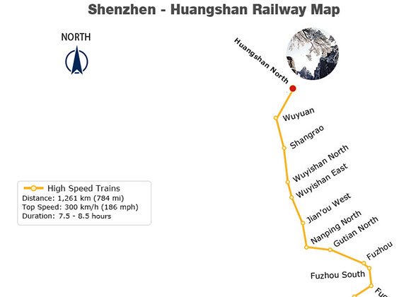 Shenzhen - Huangshan Railway Map