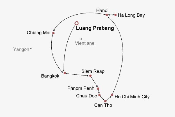 Laos, Thailand, Cambodia & Vietnam Itinerary Map Laos, Thailand, Cambodia & Vietnam Itinerary Map