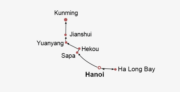 Vietnam to China Overland Trip Itinerary Map Vietnam to China Overland Trip Itinerary Map