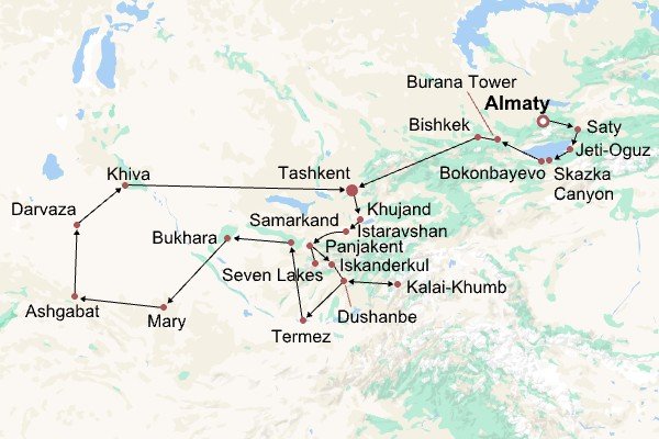 Five Stans Discovery Itinerary Map Five Stans Discovery Itinerary Map