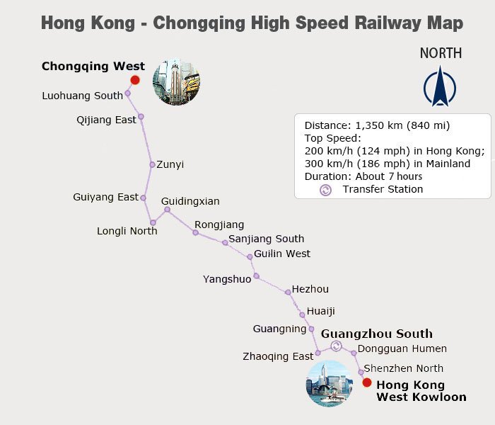 Hong Kong - Chongqing High Speed Railway Map