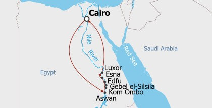 Luxury Dahabiya Cruise and Cairo Itinerary Map