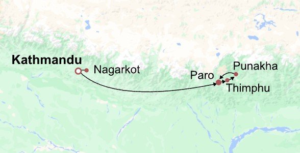 Nepal & Bhutan Itinerary Map
