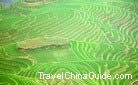 These rice paddy terraces are known as the Dragoons Backbone. The intricate pattern of the fields means that they are considered to be the World's Topmost Terraces.