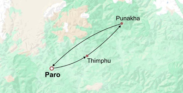 Classic Bhutan Tour Itinerary Map