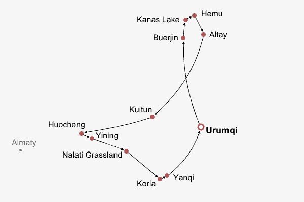Xinjiang Scenery with Ethnic Flavor Appreciation Itinerary Map Xinjiang Scenery with Ethnic Flavor Appreciation Itinerary Map