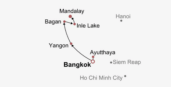 Thailand & Myanmar Itinerary Map