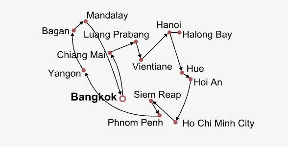 Five Southeast Asian Countries Tour Itinerary Map