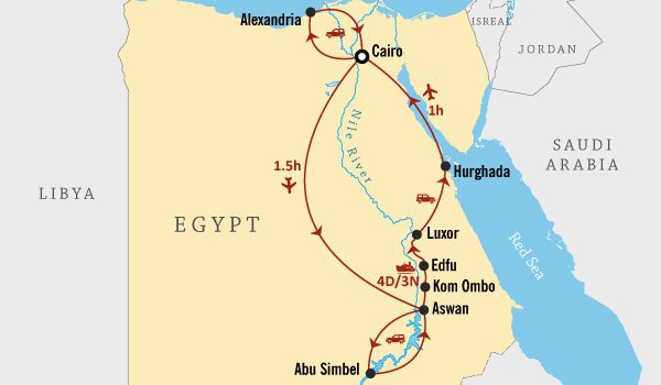Egypt Heritages & Red Sea Itinerary Map Egypt Heritages & Red Sea Itinerary Map