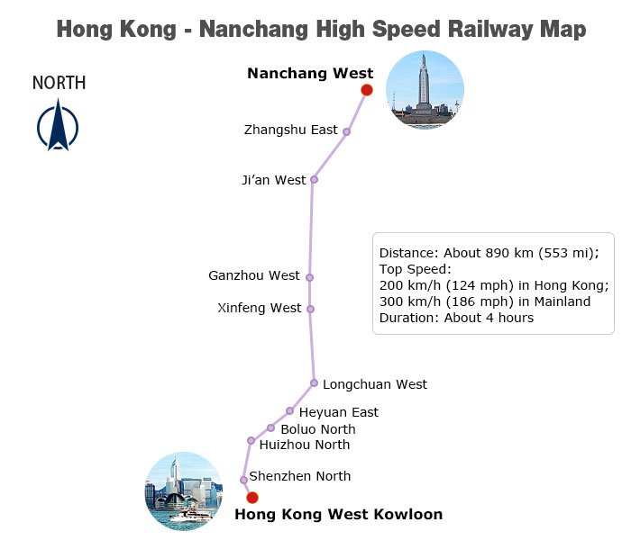 Hong Kong - Nanchang High Speed Railway Map