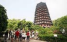 The octagonal pagoda reaches nearly 60 meters high with thirteen storeys of exterior eaves and seven storeys inside.