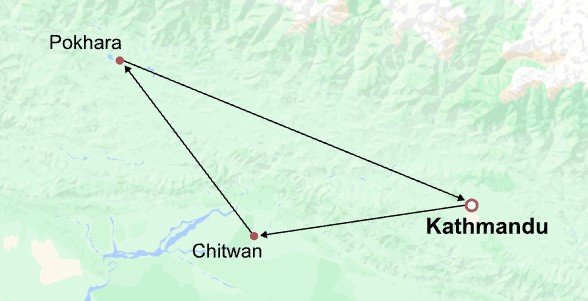 Kathmandu Chitwan Pokhara Tour Itinerary Map