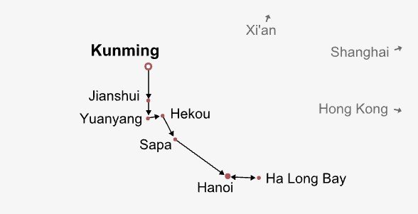 Kunming Vietnam Overland Trip Itinerary Map Kunming Vietnam Overland Trip Itinerary Map