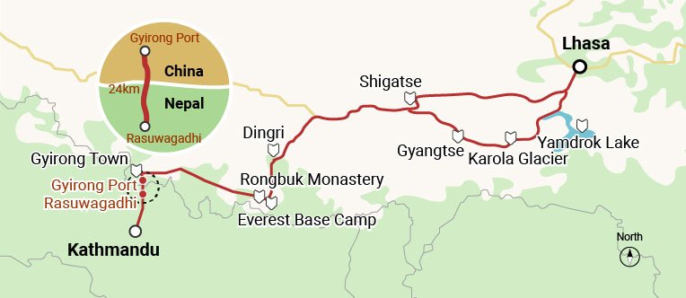 Nepal to Tibet map