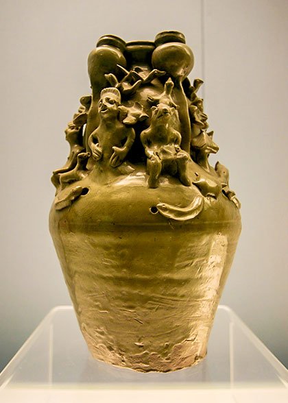 Celadon Figure-and-Animal Jar